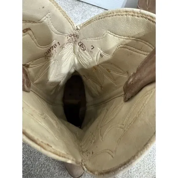 Vintage Dingo Acme Leather Cowboy Boots Women’s Sz US 7 Made In USA Western Tan - Picture 8 of 13